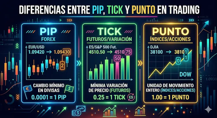 Diferencias entre pip, tick y punto en trading