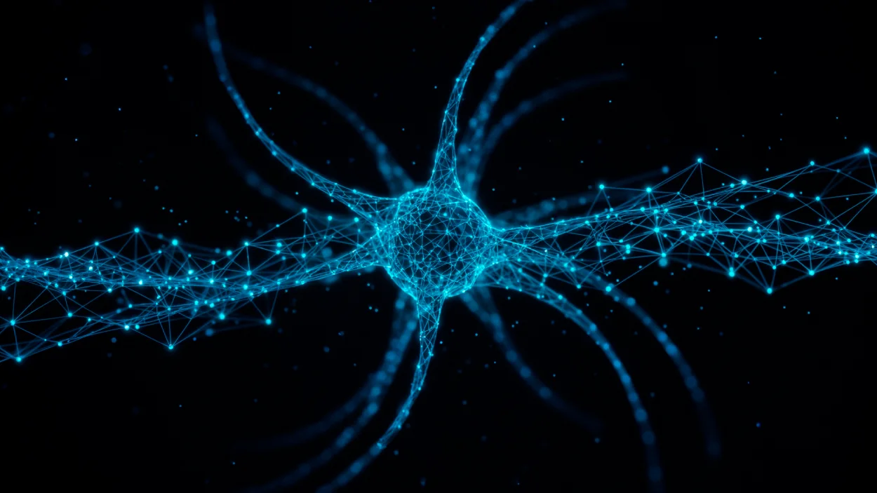 Red neuronal iluminada en azul/púrpura imagen conceptual